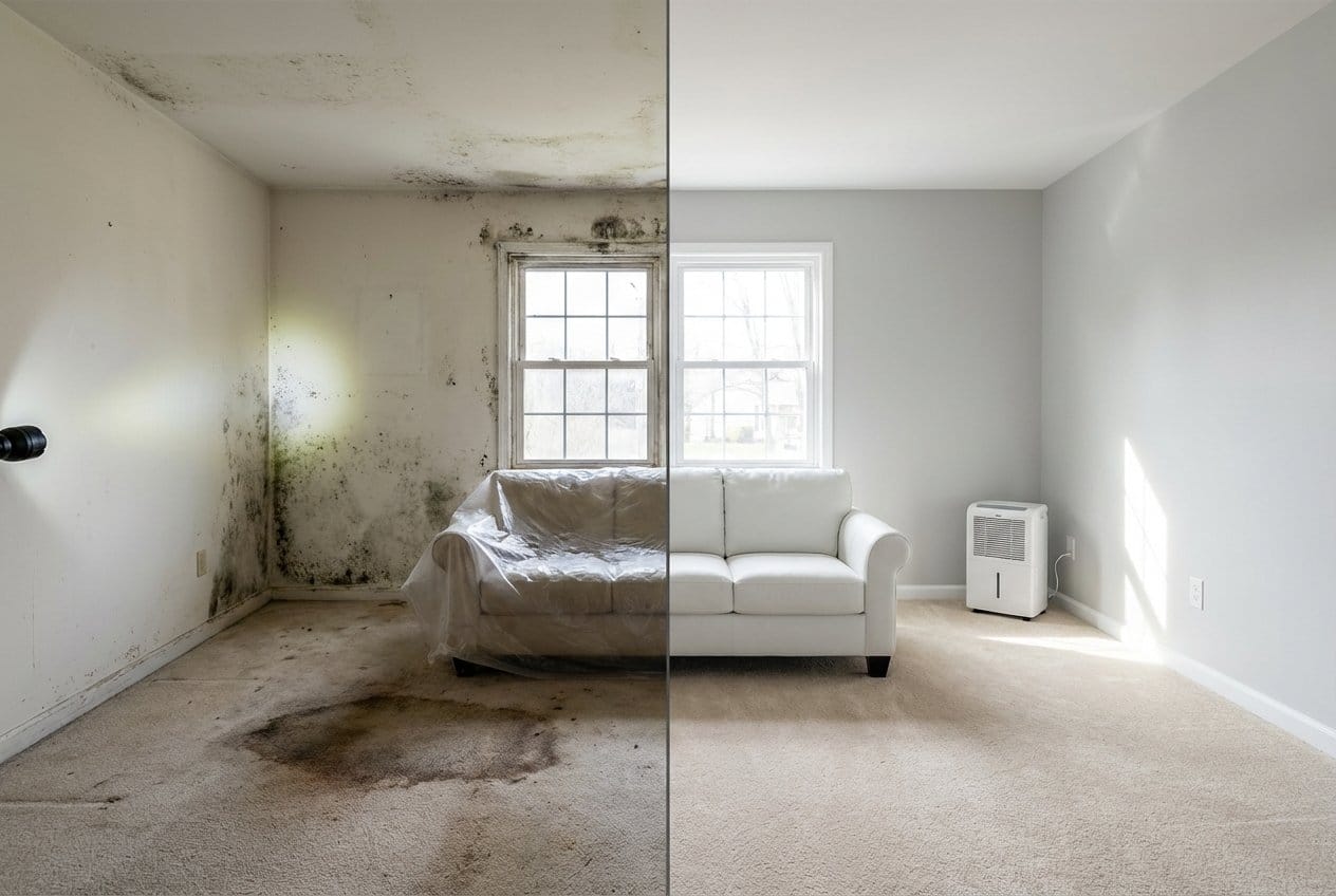 Mold Testing & Lab Reporting before and after in living room, Fair Lawn NJ