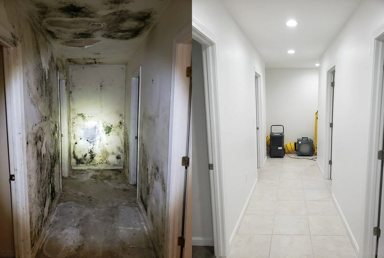 Black Mold Removal before and after in hallway, Fair Lawn NJ