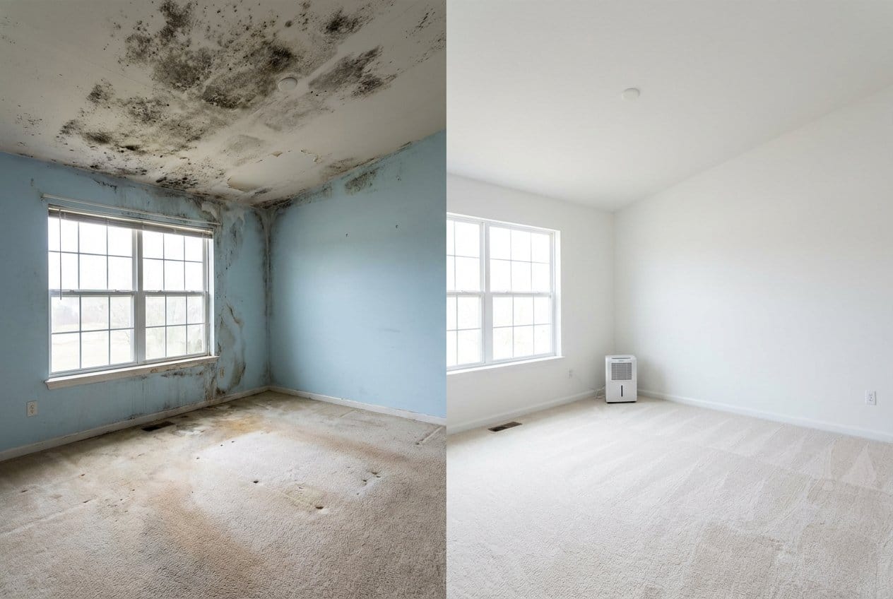 Bathroom & Kitchen Mold Removal before and after in living room, Fair Lawn NJ
