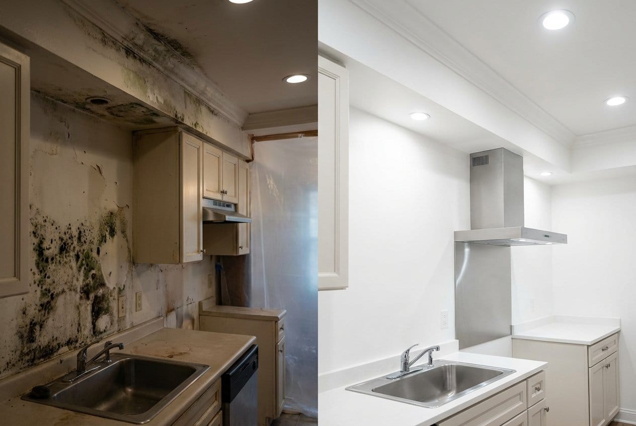 Fair Lawn Mold Removal home kitchen restoration before and after in Fair Lawn