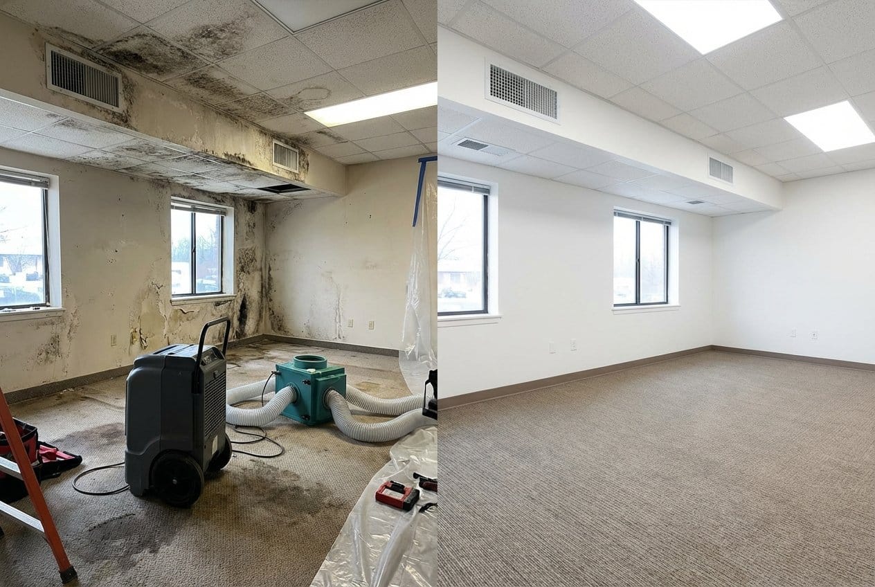 Fair Lawn Mold Removal commercial office space restoration before and after in Fair Lawn